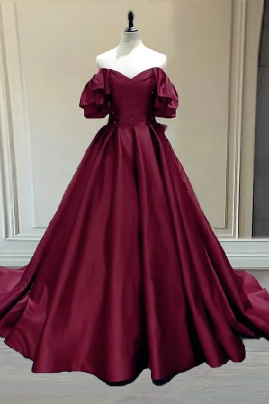Burgundy Ball Gown Satin Prom Dresses Off The Shoulder Wedding Party Dress cg22311Grab Yours Before It’s Too Late! Burgundy Ball Gown Satin Prom Dresses Off The Shoulder Wedding Party Dress cg22311Grab Yours Before It’s Too Late!