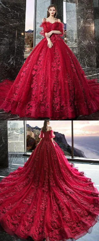 Burgundy sweetheart tulle lace long evening dress, formal prom dress    cg22270Get More for Less!