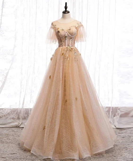Champagne round neck tulle lace long prom dress formal dress cg22310Savings You Can’t Ignore! Champagne round neck tulle lace long prom dress formal dress cg22310Savings You Can’t Ignore!