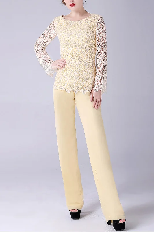 Daffodil Long Sleeves Lace Top Mother of the Bride Pant SuitsUnbeatable Prices!