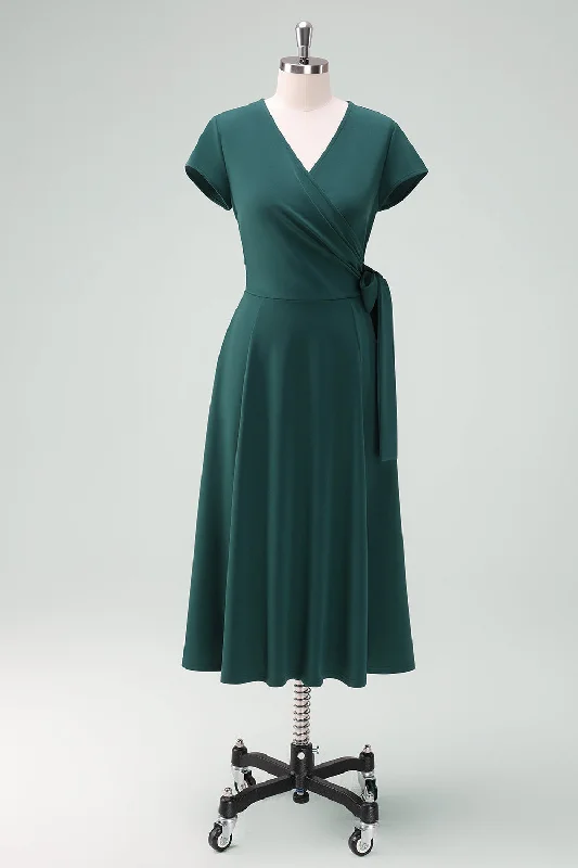 Dark Green A-Line Mother of Bride Dress with Short SleevesEnjoy Huge Discounts Now! Dark Green A-Line Mother of Bride Dress with Short SleevesEnjoy Huge Discounts Now!
