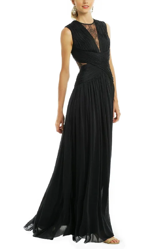 Dark Navy Long Prom Dresses with Sheer Lace NecklineSnag the Best Prices Now!
