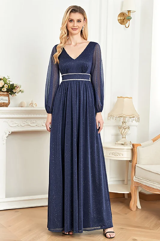 Elegant Long Sleeves Navy Mother of the Bride DressSave More Than Ever!