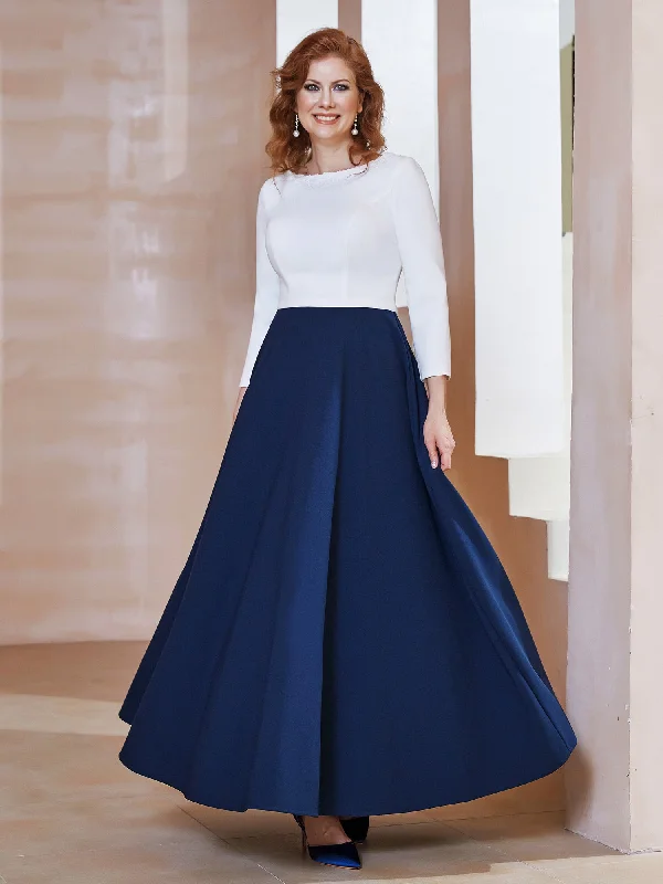 Elegant Scoop Neckline Tea-Length Dress Dark NavyBuy One, Get One Free!