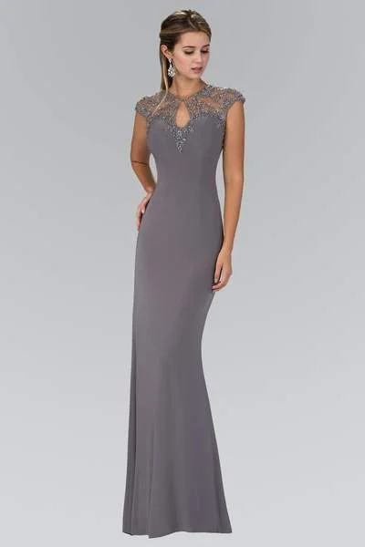Elizabeth K - GL2058 Embellished High Neckline Keyhole Gown - 1 Pc. Gray in size XS AvailableMore Discounts, More Joy! Elizabeth K - GL2058 Embellished High Neckline Keyhole Gown - 1 Pc. Gray in size XS AvailableMore Discounts, More Joy!