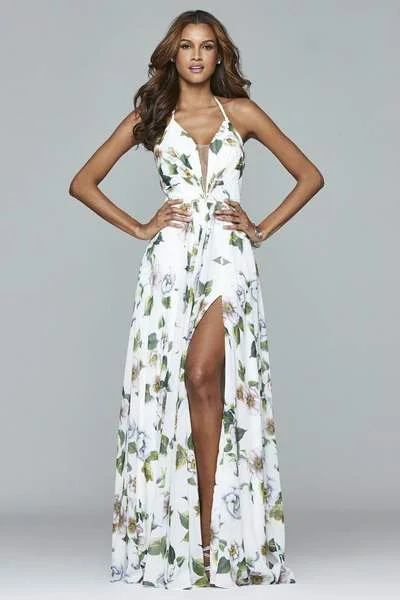 Faviana - V Neck Laced Up Back Evening Dress 7946One Click Away from Big Savings!
