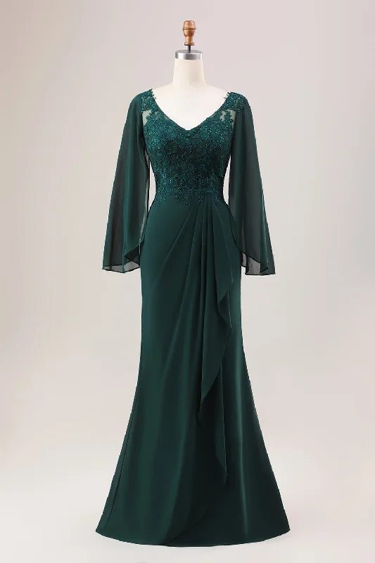 Glitter Dark Green Mermaid Chiffon Long Sleeves Mother of Bride DressOne Day Only – Huge Savings! Glitter Dark Green Mermaid Chiffon Long Sleeves Mother of Bride DressOne Day Only – Huge Savings!