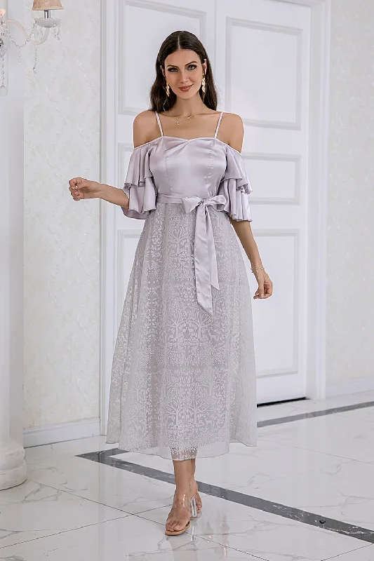 Grey Spaghetti Straps Prom Dress with LaceScore Huge Discounts Today!