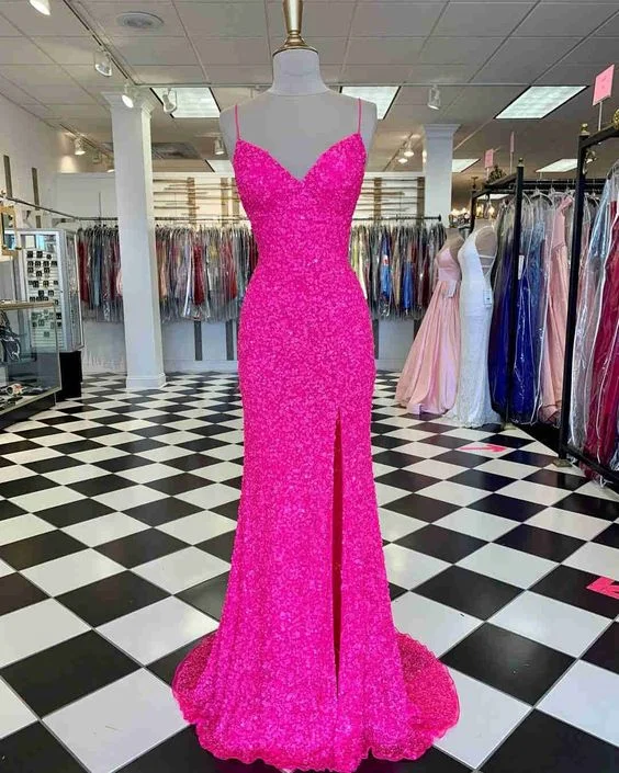Hot Pink Straps Prom Dress with Slit    cg22180Shop Before It’s Gone!
