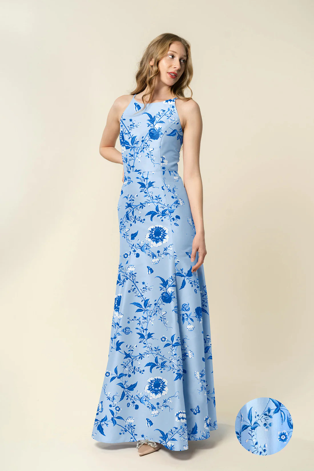 Kyle Bodice with Trumpet Skirt in Floral Vine SateenSave More with Every Purchase!