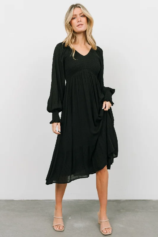 Lainey Smocked Dotted Midi Dress | BlackToday’s Deals, Tomorrow’s Regrets!