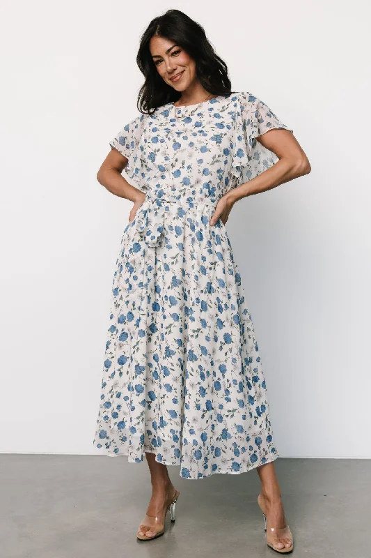 Laurel Midi Dress | Off-White + Blue FloralHuge Price Cuts Await!