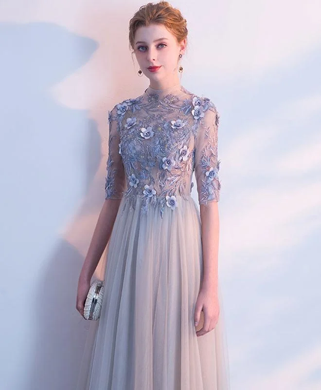 Light Grey Tulle Long Lace Applique Flowers Wedding Party Dresses, A-Line Tulle Evening Dress Prom Dress cg22376Enjoy Huge Discounts Now! Light Grey Tulle Long Lace Applique Flowers Wedding Party Dresses, A-Line Tulle Evening Dress Prom Dress cg22376Enjoy Huge Discounts Now!