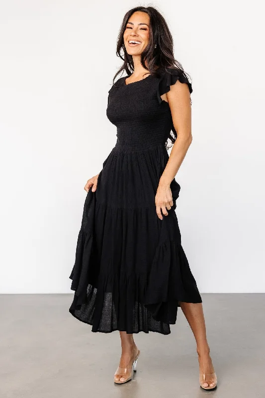 Loretta Smocked Midi Dress | BlackSave More When You Shop More!