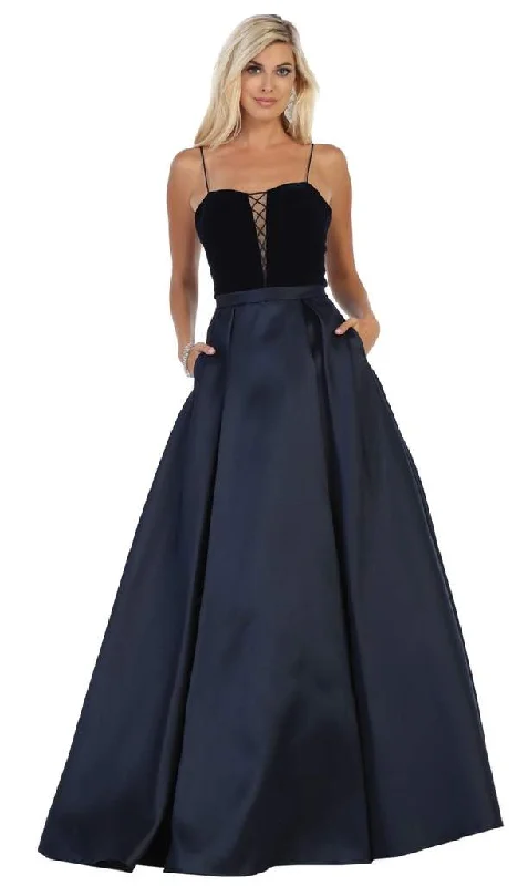 May Queen - Sleeveless Lace Up Front Pleated Ballgown RQ7742 - 1 pc Navy In Size 14 AvailableBiggest Sale of the Season! May Queen - Sleeveless Lace Up Front Pleated Ballgown RQ7742 - 1 pc Navy In Size 14 AvailableBiggest Sale of the Season!