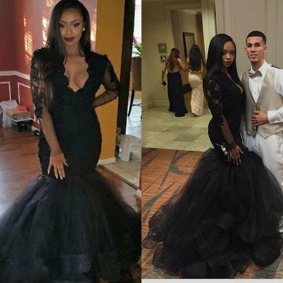 Mermaid Long Sleeves Open Front Tulle Black Long Prom Dress cg22337Every Deal is a Steal! Mermaid Long Sleeves Open Front Tulle Black Long Prom Dress cg22337Every Deal is a Steal!