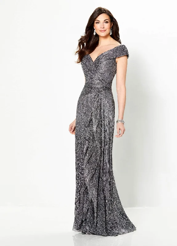 Montage by Mon Cheri - Textured Portrait V-Neck Cascading Ruffled Gown 219975One Click Away from Big Savings!