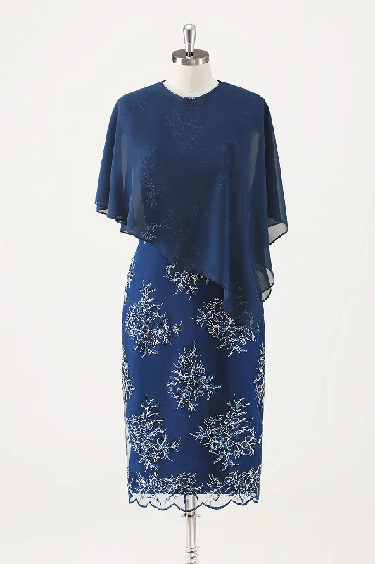 Navy Applique Sheath Tea Length Mother of the Bride Dress with WrapShop Smart, Save Big! Navy Applique Sheath Tea Length Mother of the Bride Dress with WrapShop Smart, Save Big!