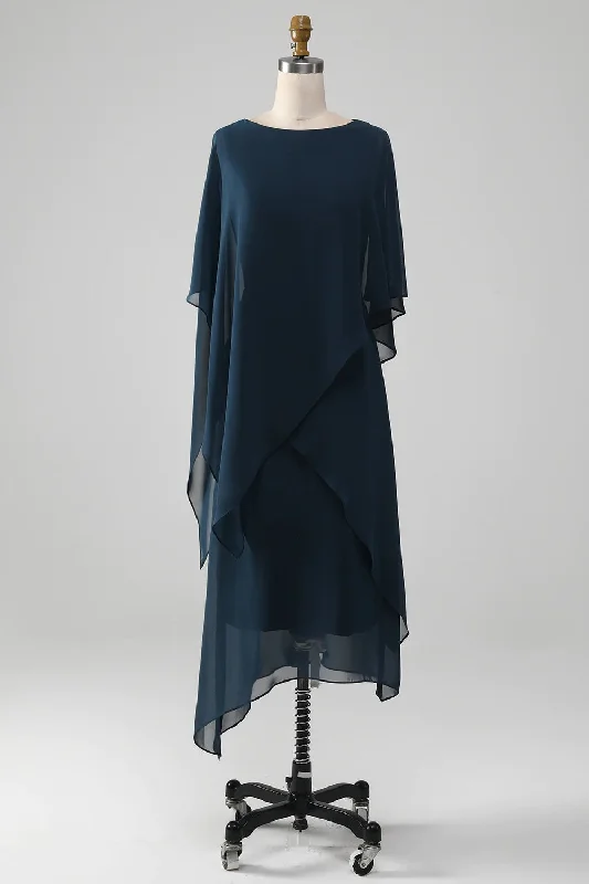 Navy Chiffon A-line Scoop Neckline Mother of the Bride DressGet Ready to Save!