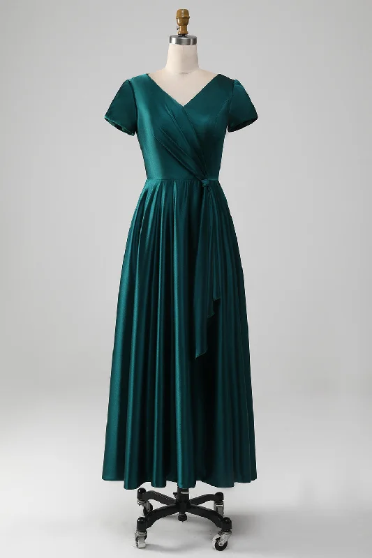 Peacock Satin V-neck A-line Pleated Mother of the Bride DressBest Deals Just for You! Peacock Satin V-neck A-line Pleated Mother of the Bride DressBest Deals Just for You!