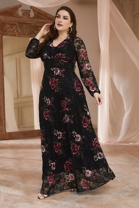 Plus Size Black Floral Lace Mother of the Bride DressGet the Best for Less!