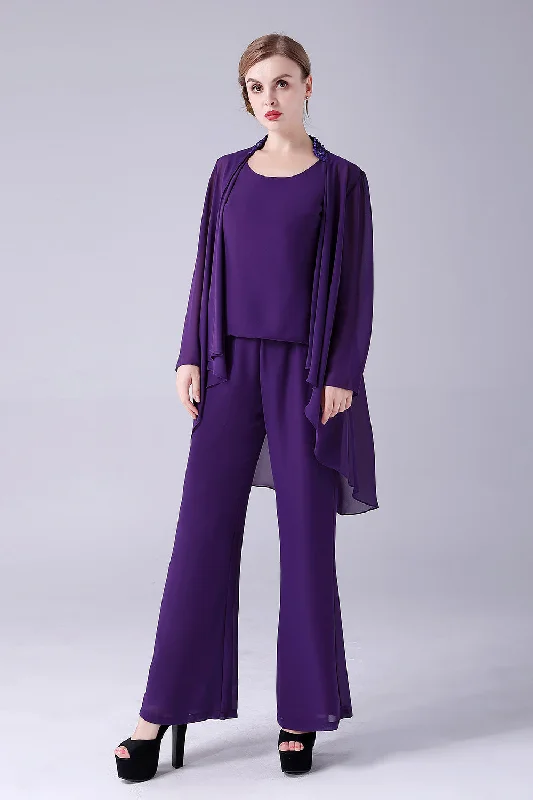 Purple Long Sleeves 3 Pieces Mother of the Bride Pant SuitsBest Price of the Season! Purple Long Sleeves 3 Pieces Mother of the Bride Pant SuitsBest Price of the Season!