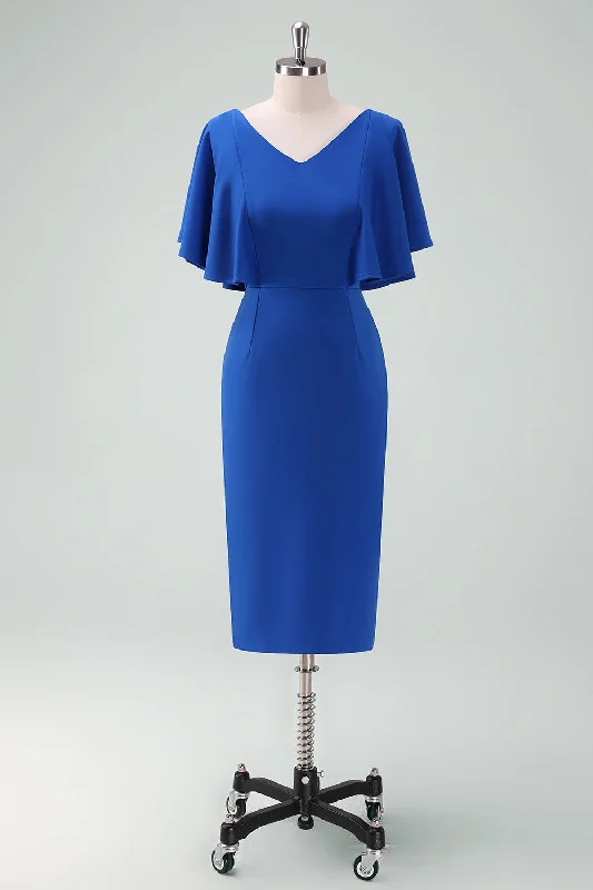 Royal Blue Bodycon Mum of Bride Dress with Short SleevesThe Best Offers Are Here!