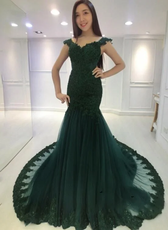Sexy Hunter Green Tulle Mermaid Lace Applique Prom Dress cg23326Biggest Sale of the Season! Sexy Hunter Green Tulle Mermaid Lace Applique Prom Dress cg23326Biggest Sale of the Season!