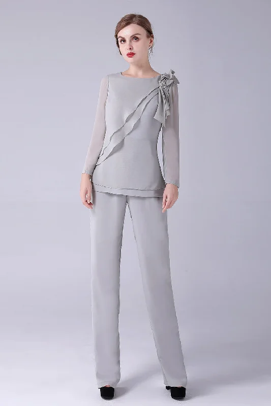 Silver 2 Pieces Chiffon Mother of the Bride Pant SuitsSpecial Offer – Act Fast!