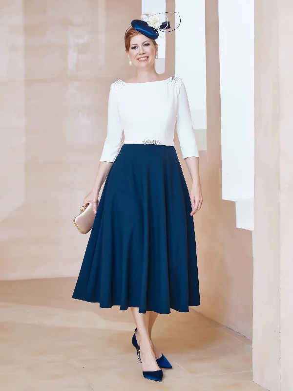 Stretch Crepe Scoop Tea-length Dress Navy BlueYour Wallet Will Thank You!