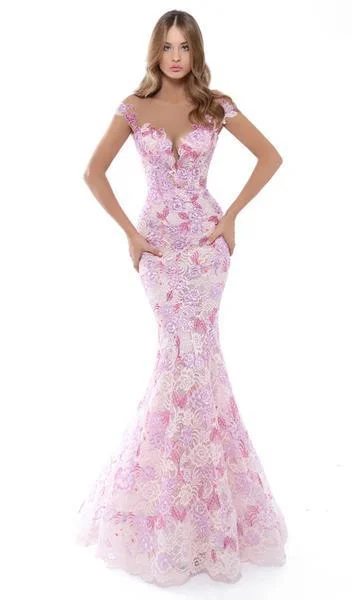 Tarik Ediz - Floral Lace Cap Sleeve Mermaid Gown With Train 50493 - 1 pc Yellow In Size 6 AvailableYour Shopping Spree Starts Here! Tarik Ediz - Floral Lace Cap Sleeve Mermaid Gown With Train 50493 - 1 pc Yellow In Size 6 AvailableYour Shopping Spree Starts Here!