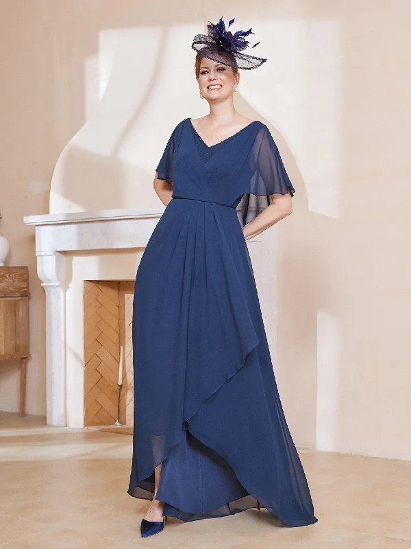 V-neck Flutter Sleeves Asymmetrical Dress Dark NavyThe Sale You’ve Been Waiting For!