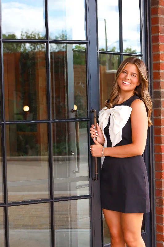 BLACK AND CREAM BOW MINI DRESSBest Deals Just for You!