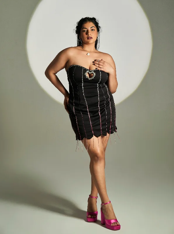 Zion Black Embroidered Strapless Mini DressShop the Hottest Deals!