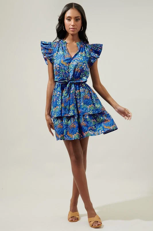 Blue Floral Tiered Ruffle Mini DressYour Exclusive Offer Awaits!