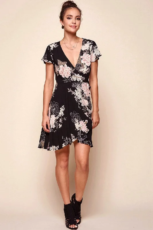 Gloria Elegant Floral Mini Dress BlackBiggest Sale of the Season!