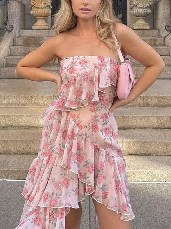 BerryBetty - Irregular Floral Halter Mini DressShop Early, Save Big!