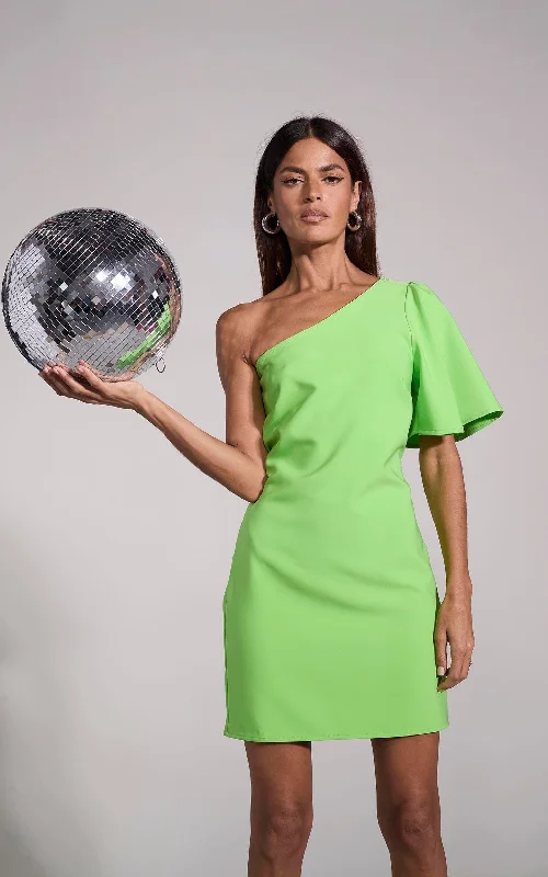 Joy One Shoulder Mini Dress in Apple GreenGet the Best for Less!