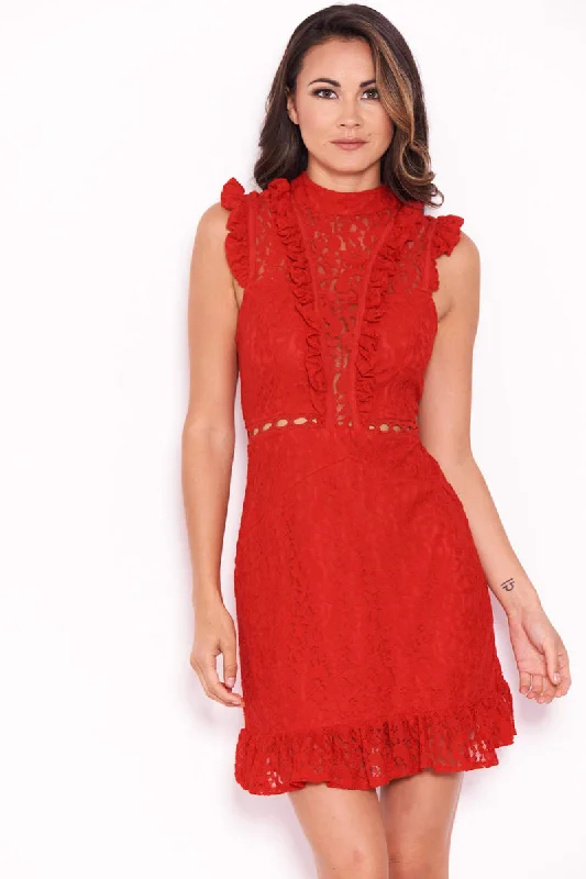 Red Lace Mini Frill DressShop Now and Save!
