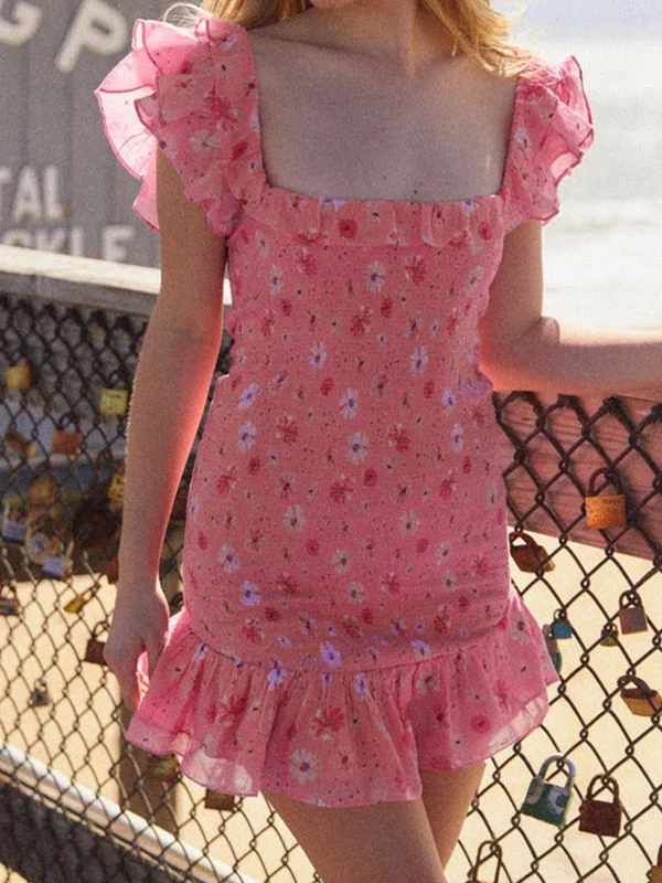 BerryBetty - Shirred Ruffle Floral Mini DressNew Discounts Just Dropped!