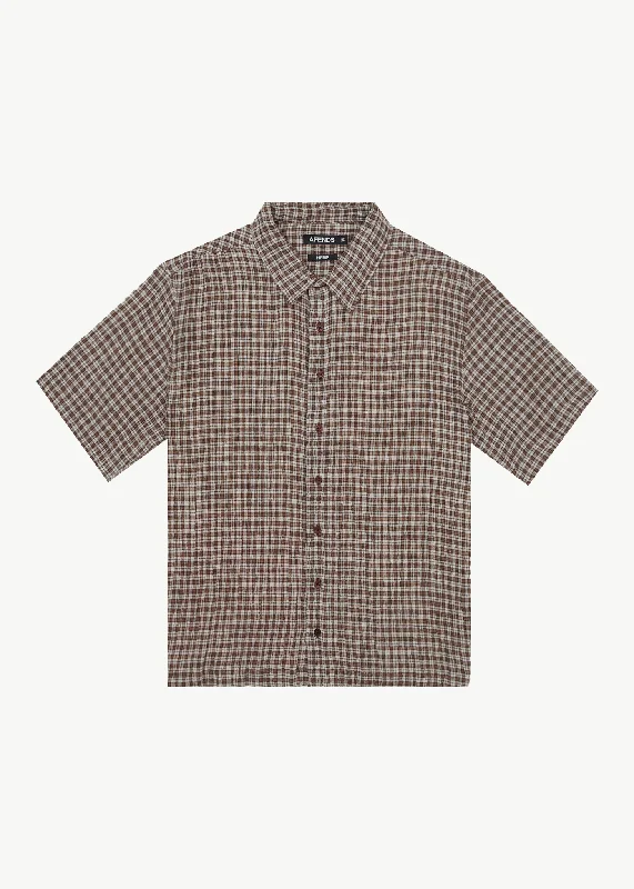 AFENDS Mens Base - Short Sleeve Shirt - Coffee CheckSeasonal Sale – Shop Now!
