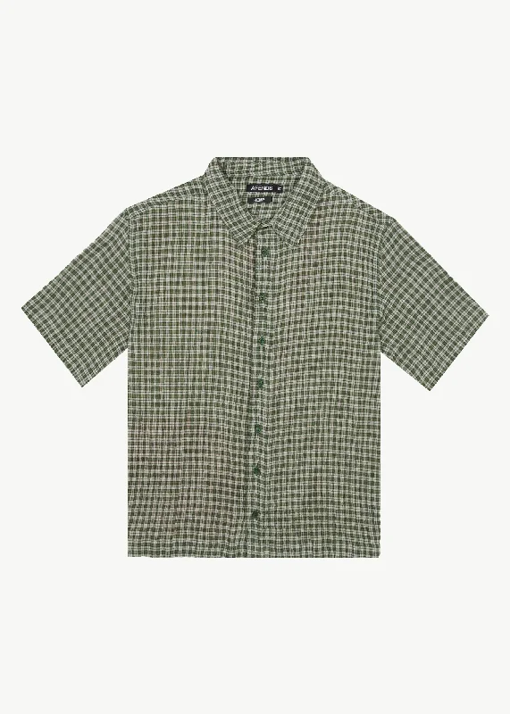 AFENDS Mens Base - Short Sleeve Shirt - Deep Green CheckHuge Price Cuts Await!