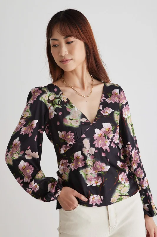 Bailey Black Floral Satin Bias Balloon Sleeve TopFlash Deals – Act Quickly!