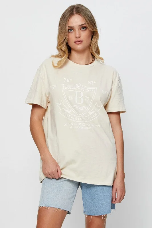 Beige Graphic T Shirt Short SleeveIncredible Savings Inside!