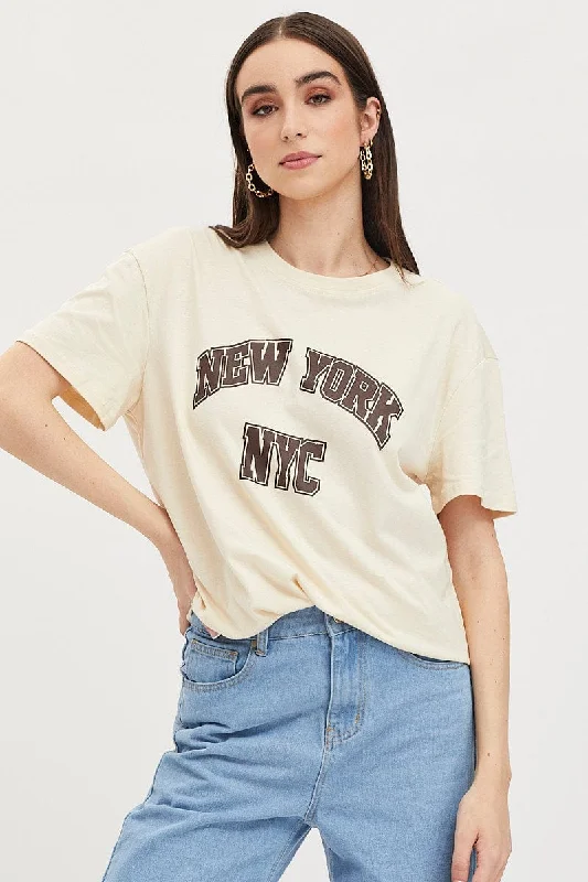 Beige Graphic T Shirt Short SleeveMust-Have Deals Inside!