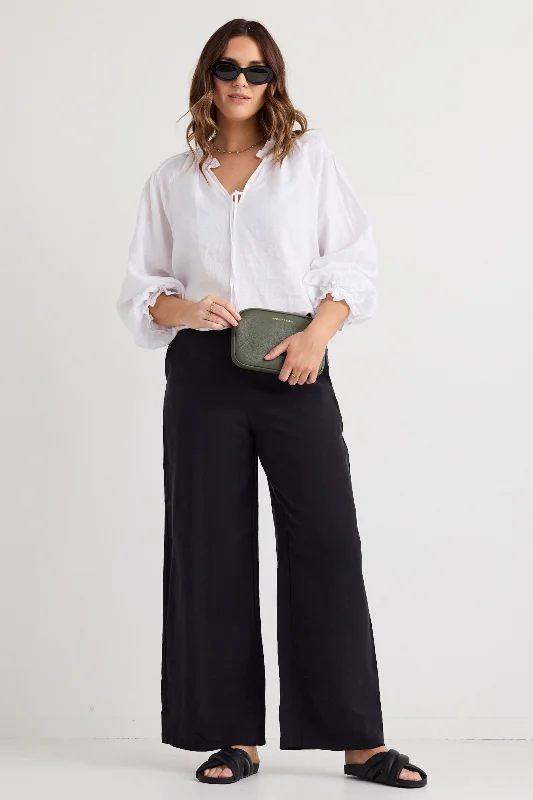 Birch White Linen Pintuck Shoulder Tie Neck TopDon't Miss Out!