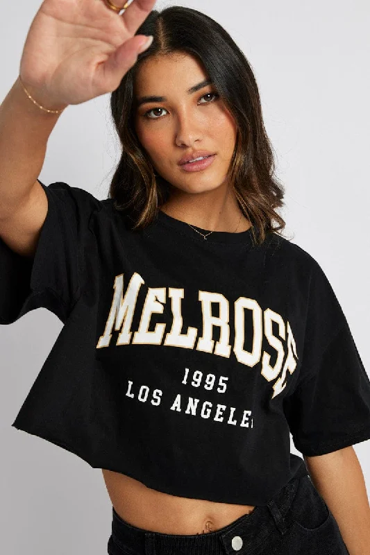 Black Graphic Tee Crop Melrose Slogan t-shirtExclusive Offers You’ll Love!