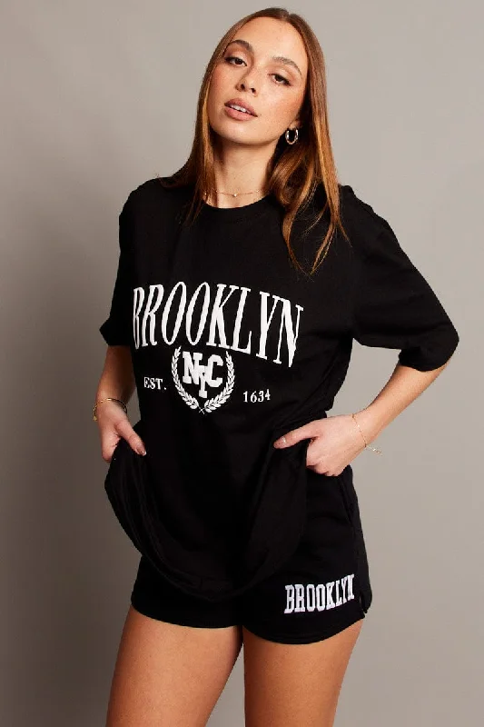 Black Graphic Tee Short SleeveGet the Best for Less!