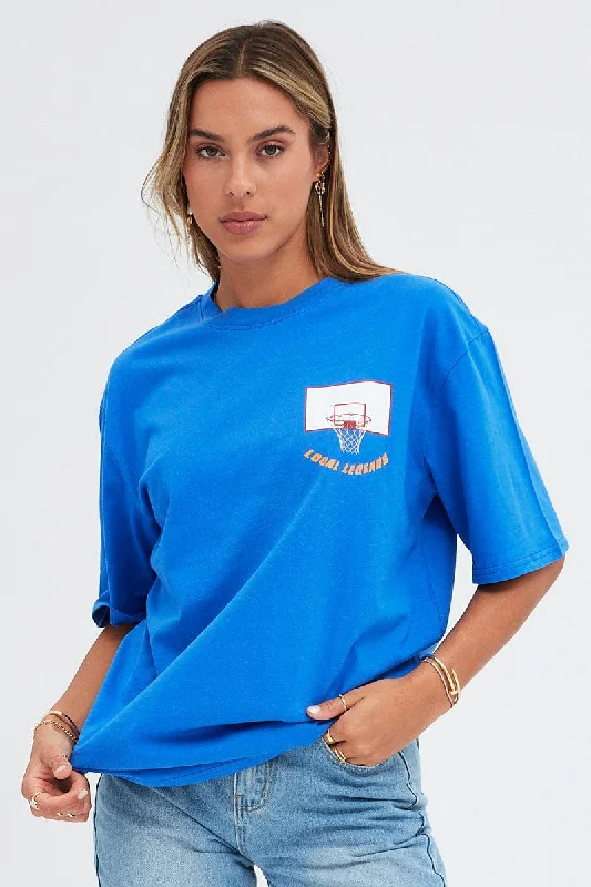 Blue T Shirt Short Sleeve Crew Neck Basketball GraphicMassive Price Cuts!