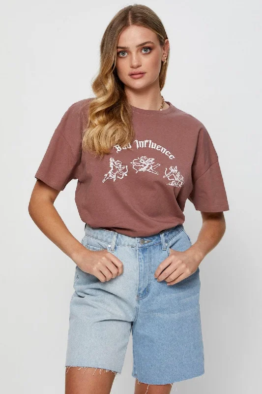 Brown Graphic T Shirt Short Sleeve CropCrazy Discounts Inside!